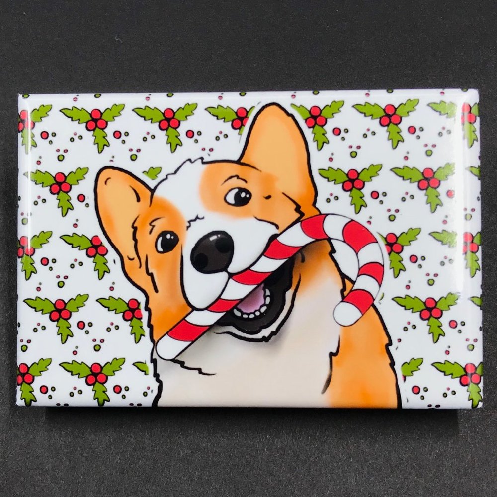 Corgi Dog Candy Cane Christmas Holiday Magnet